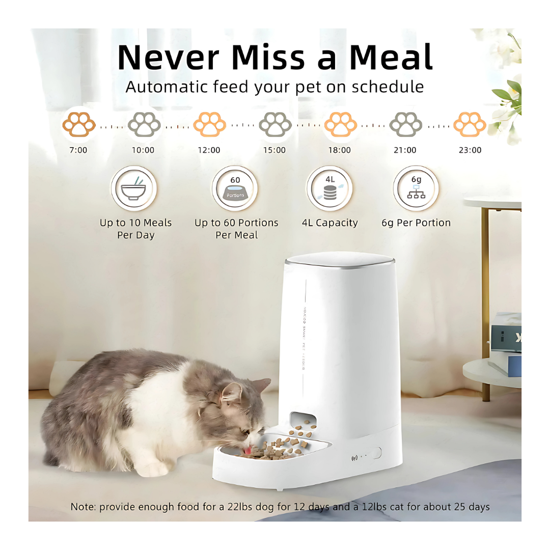 Automatischer Futterspender für Haustiere, intelligenter WiFi-Futterspender für Katzen und Hunde, 4 l