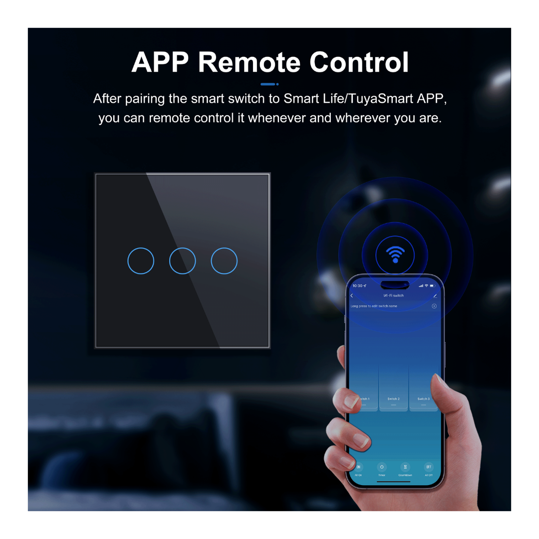 Smart WiFi Wall Hands Free Light Switch No Neutral Wire 8.6X8.6cm