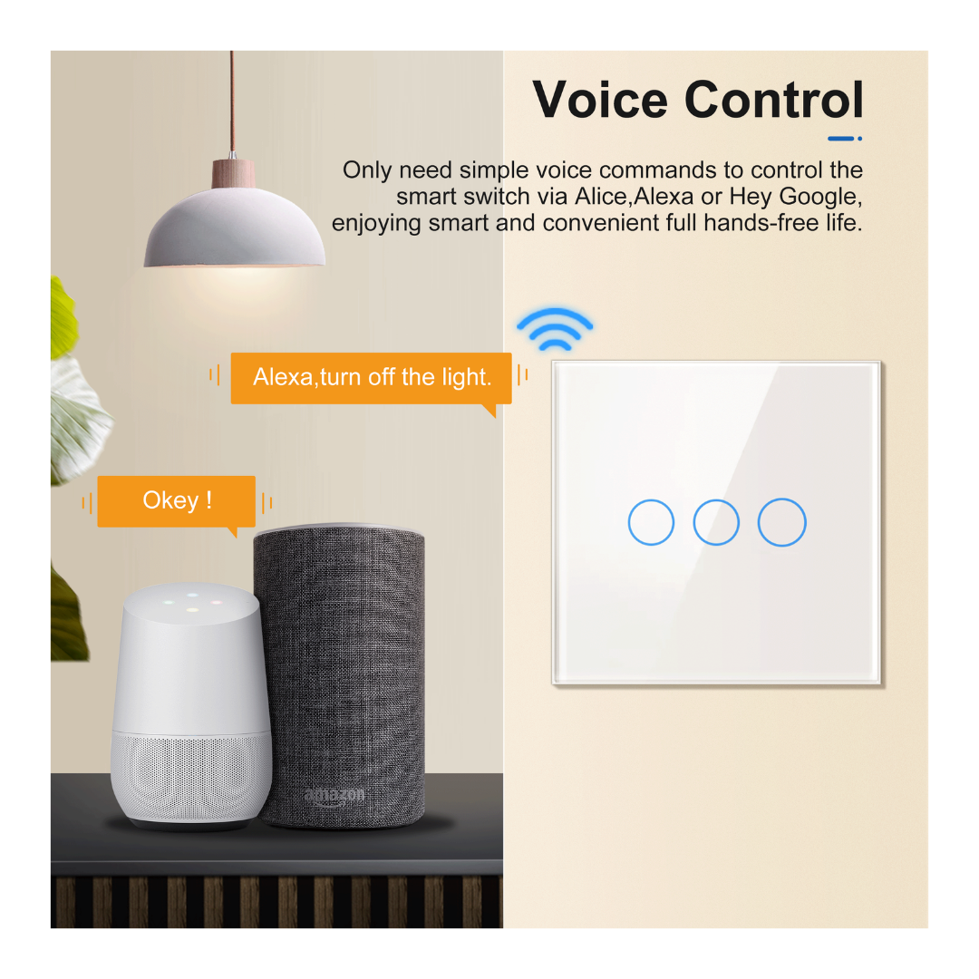 Smart WiFi Wall Hands Free Light Switch No Neutral Wire 8.6X8.6cm