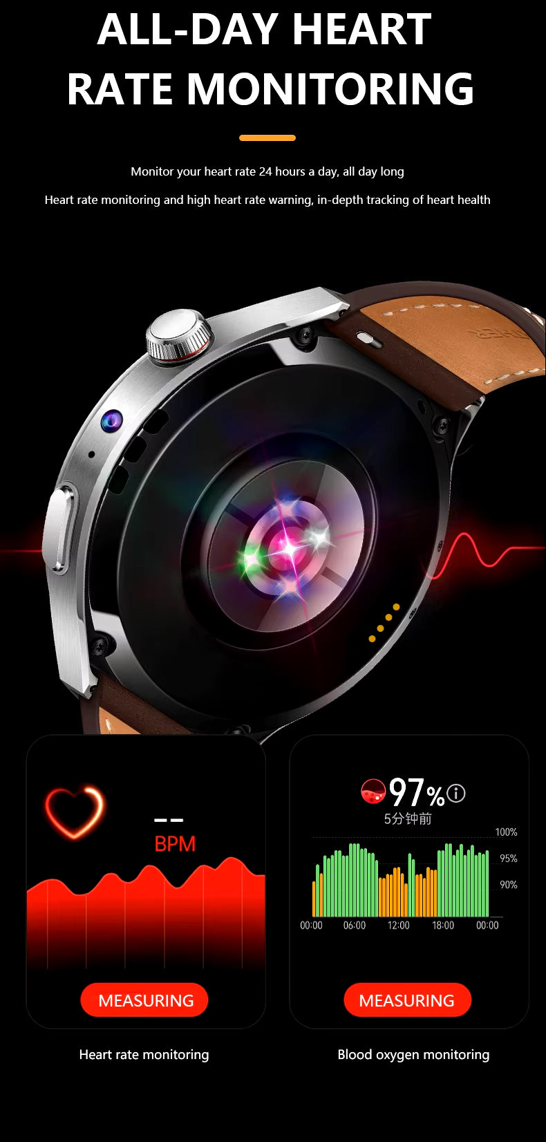 AMOLED Dual Camera Android Heath Monitor Smartwatch