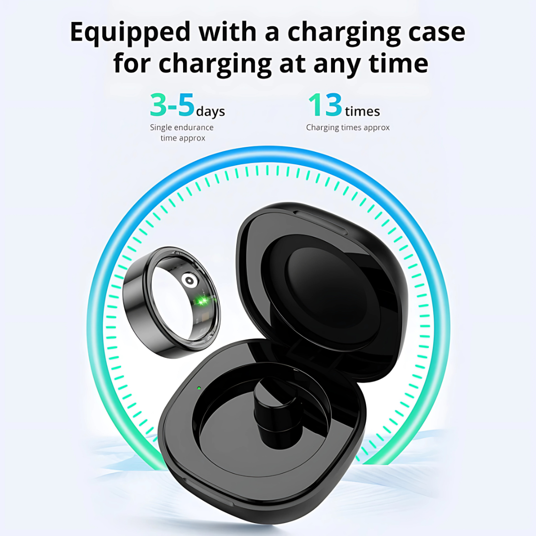 Smart Ring – Sleep & Health Monitor, Blood Oxygen Tracker, 5ATM Waterproof with Charging Case NOVELLE