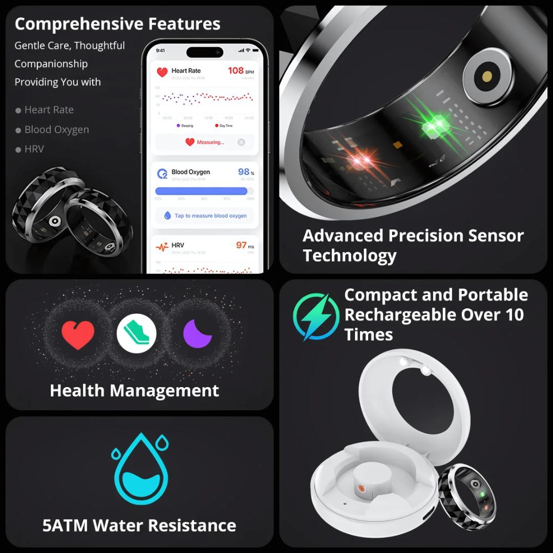 Smart Ring – Health Tracker + Anxiety Relief Spinner | 5ATM Waterproof NOVELLE