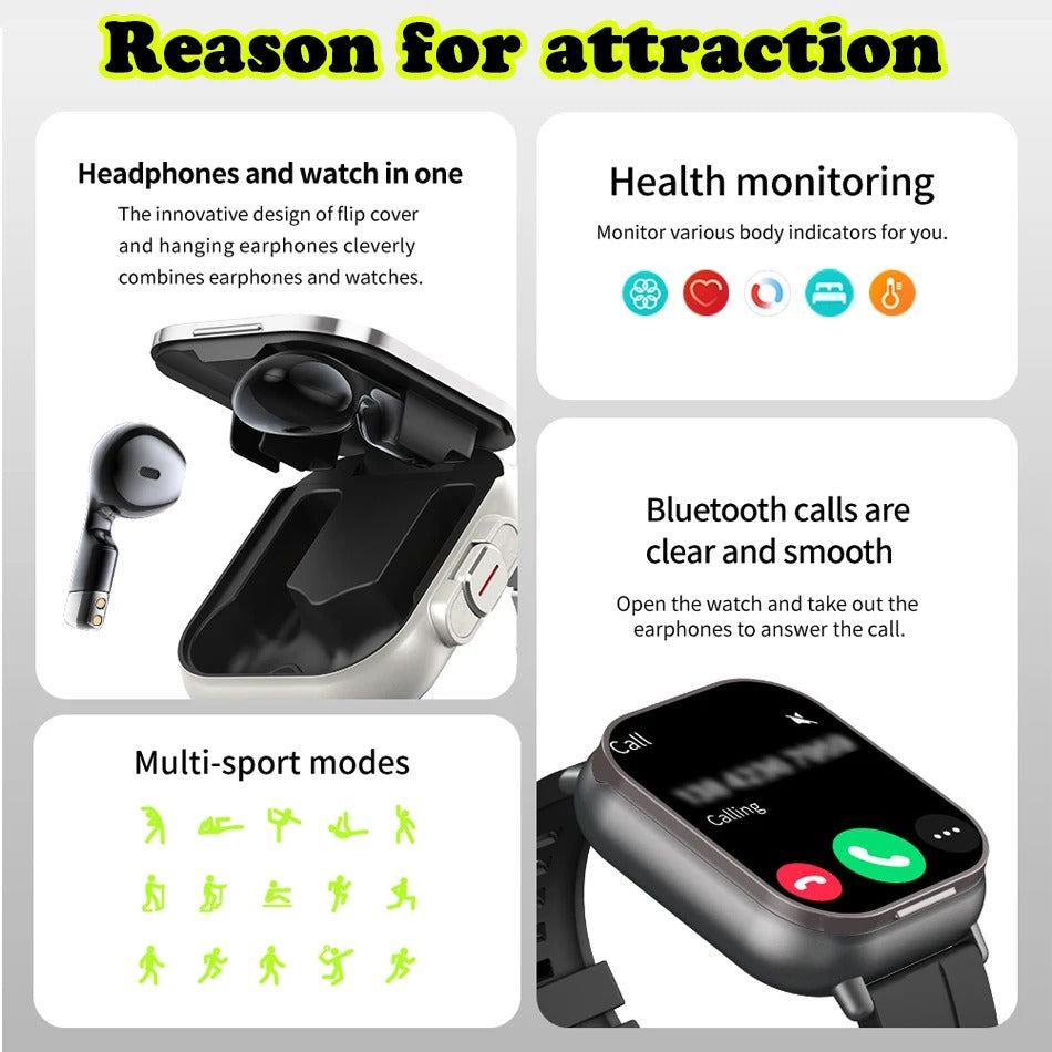 Smart Watch Oxygen Heart Rate Fitness Tracker with Bluetooth Earbuds